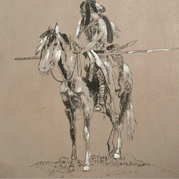 VTG “Powder Face, by American artist Charles Marion Russell. 21X25” Artwork